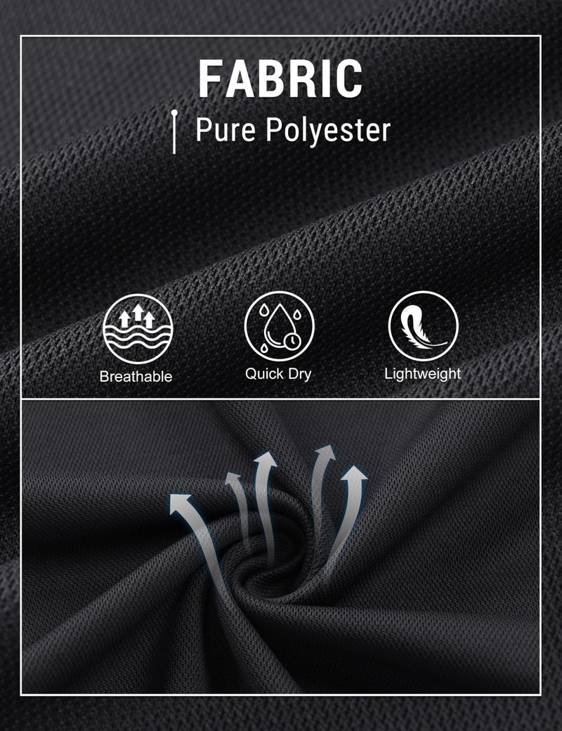 CRYSULLY Mens Polo Shirts Short Sleeve Quick Dry Performance Tactical Collared Shirts Pique Jersey Golf Shirt Black L - Image 3